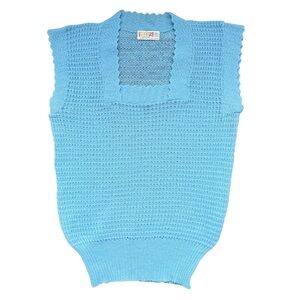 Vintage Made in Scotland Baby Blue Square-Neck Wool Knit Sweater Vest, S/M